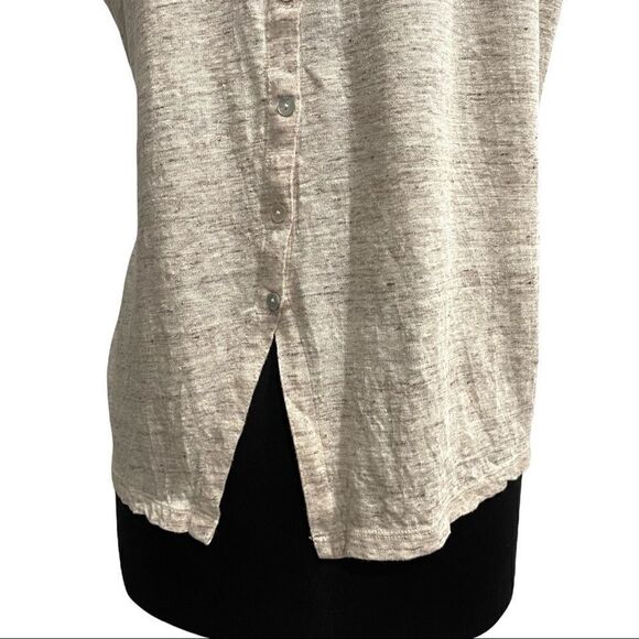 Tahari Tan Linen Space Dye Tuxedo Hem Short Sleeve Top Sz M - Picture 9 of 11